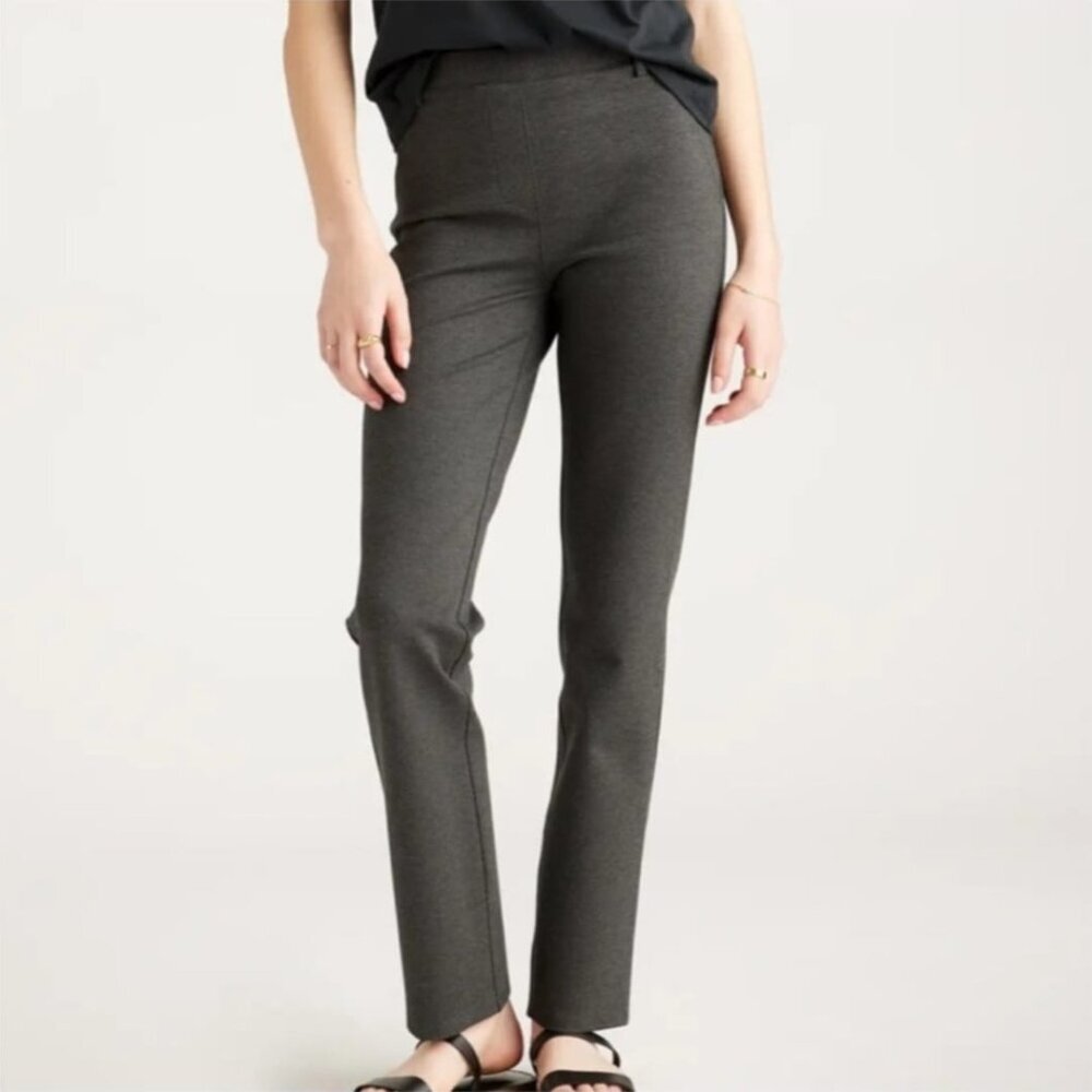 Quince Ultra Stretch Ponte Straight Leg Charcoal Pants Size Lg NWOT